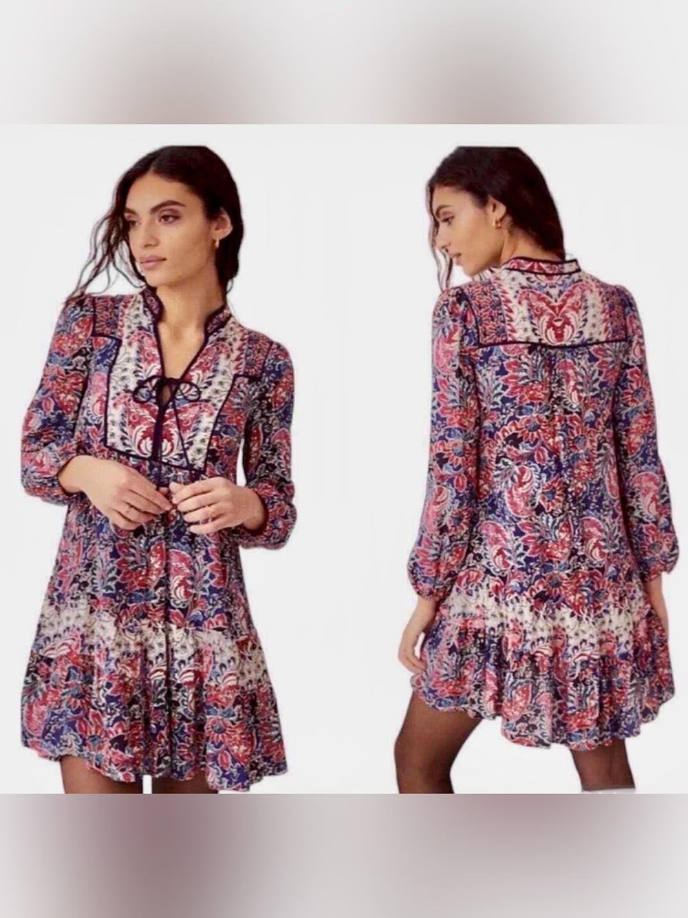 NWOT By Anthropologie Paisley Tie Front Mini Dress Sz XS